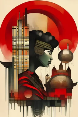 Composition for a poster, it shoul contain one native cultural piece of fictiv continent, graphic illustration by glass in picture on style of Hannah Hoch, Stephen Gammell and Pawel Kuczynski