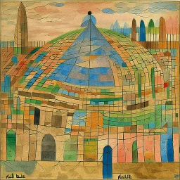 A tan underground twisted coliseum painted by Paul Klee
