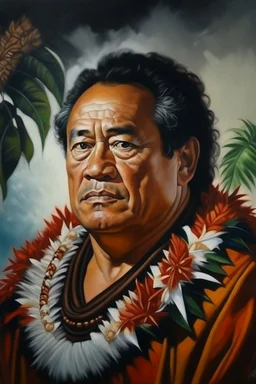 Painting portrait of Samoan formal chief young and black hair