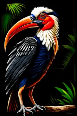 hornbill bird full body, digital art, photo, illustration, digital painting,oil painting, smooth, sharp focus, highly detailed, with casque bird,