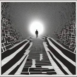 A man was walking in the middle of the maze, and finally found a path that led to a bright place.