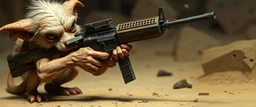 dog goblin gremlin holding uzi