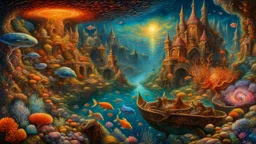 .A vast underwater world with luminescent creatures and coral castlesperfect anatomy, fantasy, vibrant digital art professional award winning masterpiece, oil on canvas Atmospheric extremely detailed Josephine Wall