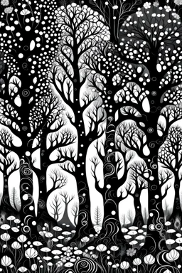 black and white fairy trees