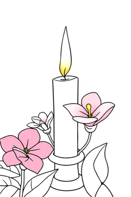 outline art for square Heart Candle Plumeria coloring page for kids, classic manga style, anime style, realistic modern cartoon style, white background, sketch style, only use outlin