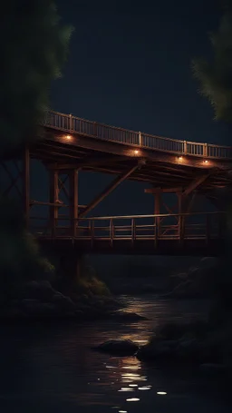 A bridge on the Sean river at night , in professional concept art, full of details , a great quality picture , 8k , cinematic