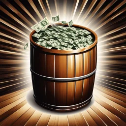 a wooden barrel : 1.5 ) money goes in from above and money comes out from below, ultra quality, vector graphics