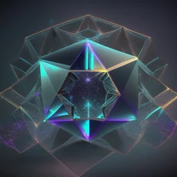 3d holographic geometric shape isolated on space infinit dark background