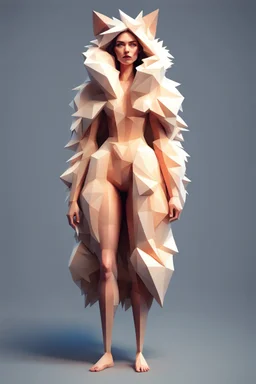 low poly woman with fur all over her entire body