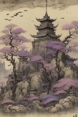A violet citadel with bats painted by Guo Xi