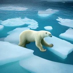 realistic polar bear swimming in artic water with ice floes, 8k resolution, high-quality, fine-detail, intricate, digital art, detailed matte, volumetric lighting, dynamic lighting, 3D octane render, Marc Adamus, Ann Prochilo, Romain Veillon, National Geographic photo