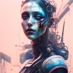 singer Danish MØ face, soft pastel colors, Abstract Yoji Shinkawa, red tones,nice cyberpunk, dark tones,beautiful cyberpunk huge girl, high lighting, wildflower, darkblue tones, background liquid, blood, guts,soft smooth lighting facepaint, intricate, oil on canvas illustration by _Katsushika Hokusai_