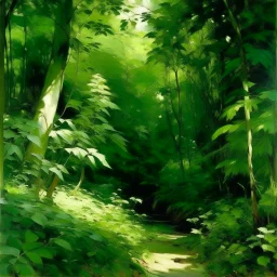 A green leafy forest painted by John Singer Sargent