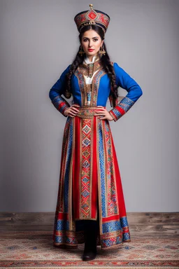 young lady in azeri national costume standing full body shot