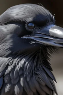 A crow black and gray feathers uncovered head