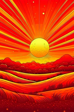 atardecer paisaje naranja sol dibujado con el mismo estilo que en la noche estrellada obra de Van Gogh