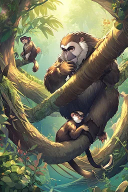 Monkey, in Jungle, holding banana