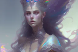 `beauty queen heroine, mystic, silver, rainbow, pastel, style, character portrait, by Greg Rutkowski, intricate, oil on canvas, masterpiece, expert, insanely detailed, 4k resolution, composition`