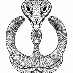 King Cobra, front view, mandala, minimal lines, cartoon, white back ground color, real style, realistic, minimalistic, minimal black line art, line art, crisp line art, unique coloring sheet, outlined, outline, crisp, crisp line edges, illustration, thin lines, crisp clear lines, line art, clean line art, unique, 8k, amazing, masterpiece, no colors, no dark color, no black color, avoid thick black, minimalistic line edges, pure white back ground, image character full fit to page,