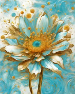 bright light and turquoise , gold flower van Gough white background