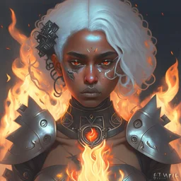 Ana de Armas, tom Bagshaw art style, high detail, high quality, ebony goddess, heater, iron coil heater, gears, steam, steal ribcage, steal breastplate, white hair, fire heart, heart on fire, metal made, 4k, high resolution. full detail. digital art, anime, cartoon