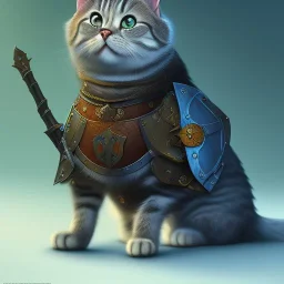 Cat warrior, medieval armor, ready for battle, Pixar, Disney, majestic, full body, proud --v 4