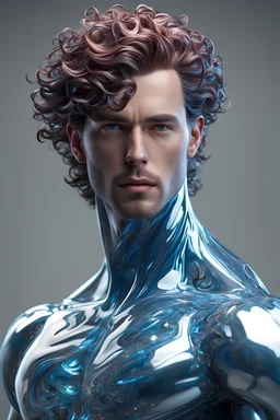 AI 3D glass male figure art realisticv2 surrealism 4k resolution superhero wavy hair