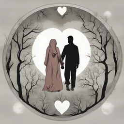 Muslim couple in front of full moon inside an anatomical heart