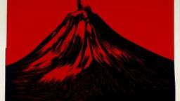 A dark red hot pepper shaped volcano painted by Andy Warhol