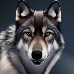 Ultra realistic cg rendering of Jet black wolf with gold eyes