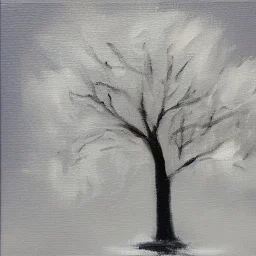 tiny oil painting of tree in white fog, plain white background, solid white background, tiny white canvas, tiny white frame, plain white wall, melancholy, tender, moody, vintage, delicate arrangement, beautiful composition, etsy, aesthetic layout, plain solid white background