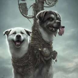 sad, abandoned, miserable dog tied to a pole with the Grim Reaper beside akita dog on lonely highway, 8k resolution, high-quality, fine-detail, iridescent, intricate, digital art, detailed matte, volumetric lighting, illustration, 3D octane render, brian froud, howard lyon, selina french, anna dittmann, annie stokes, lisa parker, greg rutowski