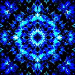 abstract dark blue kaleidoscope image, starry night, dark forest, romantic lights, blue hue