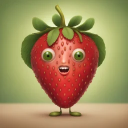 an anthropomorphic strawberry with pixie-cut hair, I want a man merged with a strawberry with pixie-cut hair, - a man who looks like a strawberry - a man whose skin is strawberry skin. I want a strawberry with arms and legs and hands and feet and finers and toes and a head with a nose, a mouth, ears, eyes and hair.