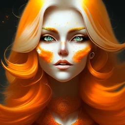 fantasy setting, woman, orange and white hair, wavy hair, freckles, ranger, more orange hair, more white hair,