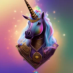 a chocolate unicorn with rainbow horn with sparkles with a bell on his neck, really cute, detailed, close-up, RTX,