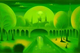 a surreal noctilucent city with arches, domes and rivers by artist "Leonora Carrington",by artist "Agostino Arrivabene",by artist David Inshaw"