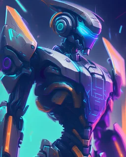 a digital painting of a futuristic robot, in the style of concept art for sci-fi video games, highly detailed, sleek design, vibrant colors, 8k resolution