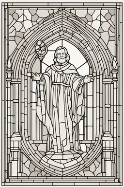 kids coloring page, stained glass church window, cartoon style, thick lines, low detail, no shading