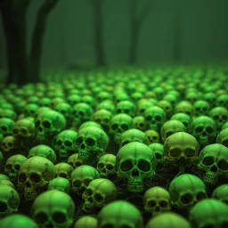 a field of 1000s of psychedelic psilocybin induced anatomically correct, skulls,