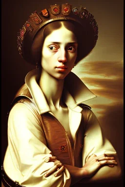 a painting of a young woman, by rembrant, textured, anatomically correct, beautiful perfect face, healthy body, sharp focus, highly detailed. the royal tenenbaums aesthetic