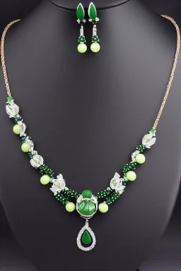 green necklace mannequin stand in luxury environment