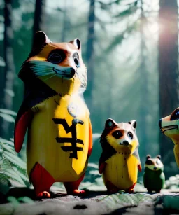 Wes Anderson photographer, night forest, Ultra realistic matryoshka, Japanese style, wide angle view, magic particles, soft color, highly detailed, unreal engine 5, ray tracing, RTX, lumen lighting, ultra detail, volumetric lighting, 3d, finely drawn, high definition.