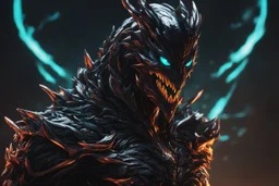 grendel in 8k solo leveling shadow artstyle, Crystal and Symbiote them, neon effect , dragon tattoos, close picture, full body, apocalypse, intricate details, highly detailed, high details, detailed portrait, masterpiece,ultra detailed, ultra quality