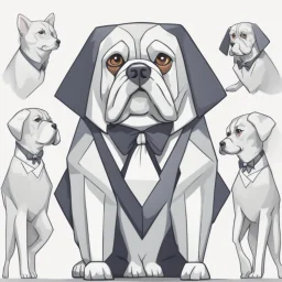 make one realistic business dog that is made of shapes and has a suit on looks a little like crystals with arms mindst 2048 x 1152 pixels og højst 6 MB