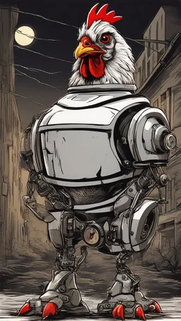 a chicken robot as a poster from a halloween horror movie, high detail