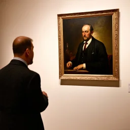 Un uomo in un museo osserva un quadro raffigurante un uomo che osserva un quadro, all'infinito