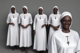 4 suore africane con tunica grigia figura intera sorrisi