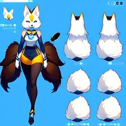 a fox fursona, furry, fursona, fursona reference sheet, high quality, 8k, fox tail, bird wings, feathery, anthropomorphic, master quality, cyberpunk