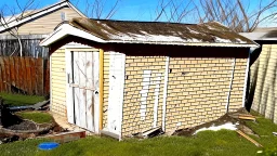 a melted shed in backyard